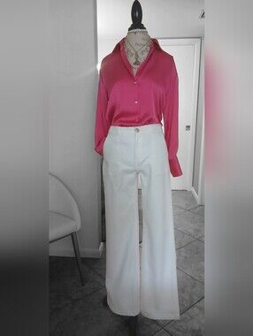Zara Hot Pink Satin Button-Down Shirt Chemisier
